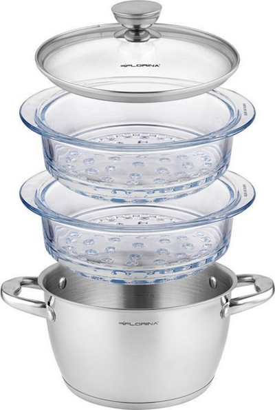 Set për gatim me avull Florina Stima, 2.5L + 2x 1.9L, 4 pjesë, i argjendtë