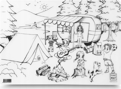 Fletë ngjyrosjeje FunnyMat Campground, e ripërdorshme, 48 x 33.5 cm, e bardhë