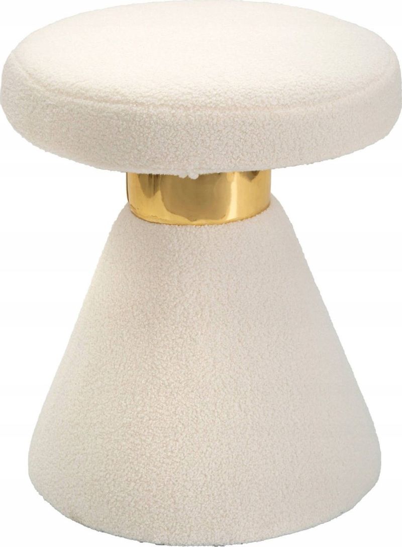 Tabure Mauro Ferretti Plush, 51cm, bouclé, ngjyrë krem me detaj ari
