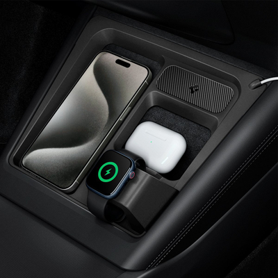 Karikues wireless makinë Spigen Tesla 3in1, për Tesla Model 3 2024, stacion karikimi për 3 pajisje, i zi