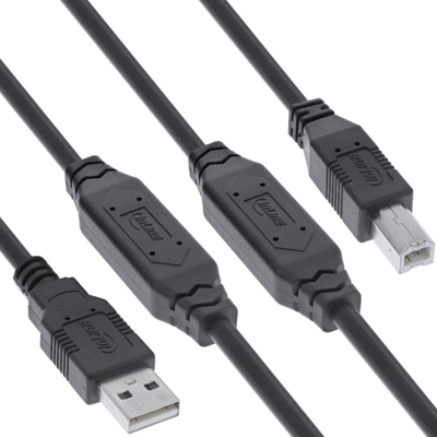 Кабел USB InLine USB 2.0 активен, USB A во USB B, 25m, црн