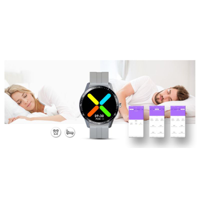 Smartwatch G.Rossi SW018-2, ekran rrumbullak me ngjyra, rrip silikoni, gri
