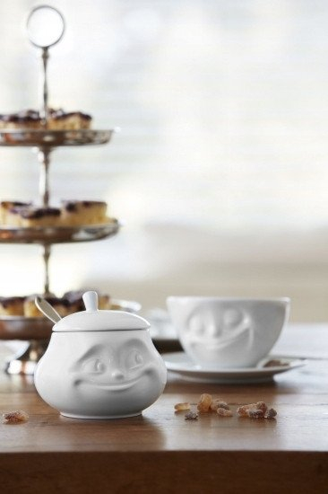 Enë sheqeri porcelani Sweet, me kapak, e bardhë