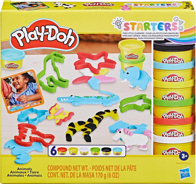 Set plasteline Play-Doh Fundamentals Animals, 6 kanaçe, për kalamaj 3+