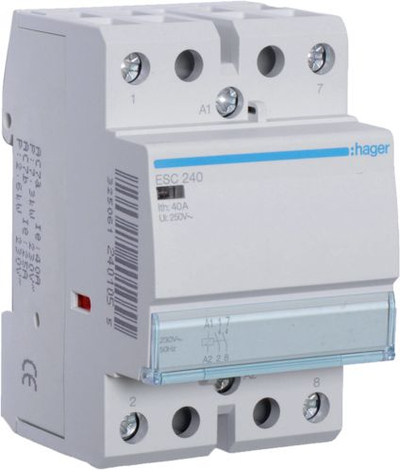 Kontaktor modular Hager ESC240, 40A, 2NO 230V AC, i bardhë