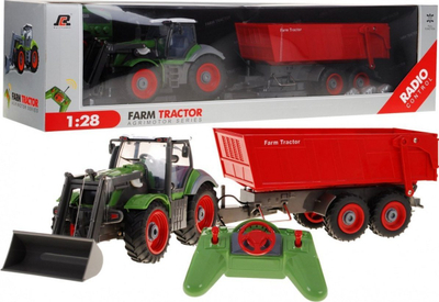 Lodër traktor me telekomandë RC Agrimotor, shkallë 1:28, me rimorkio, jeshil me të kuqe