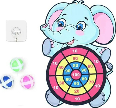 Lojë dart për fëmijë Elephant, tabelë me Velcro, 3 toptha, shumëngjyrëshe