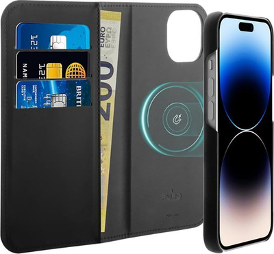 Këllëf‑portofol Puro Wallet Detachable MagSafe, për iPhone 14 Plus, 2 në 1, i zi