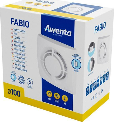 Вентилатор за бања Авента Фабио WFB100T, тајмер, Ø100mm, бел