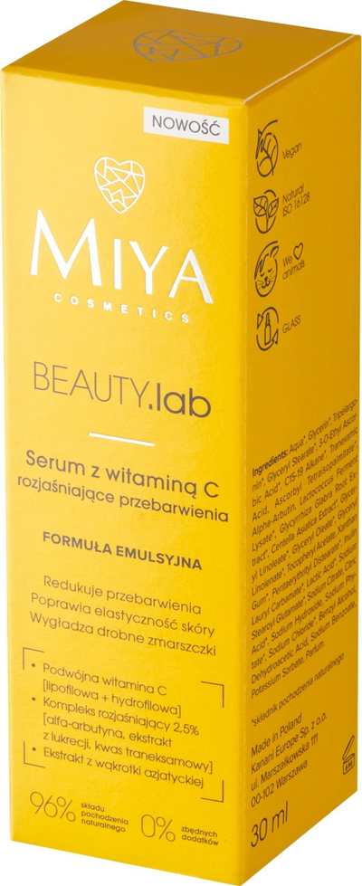 Serum fytyre MIYA Cosmetics BEAUTY.lab Vitamin C, ndriçues, kundër njollave, 30 ml