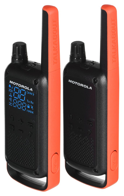 Radiolidhje walkie talkie Motorola TLKR T82, set 2 copë, rreze deri 10 km, portokalli