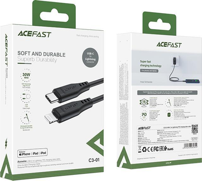 Kabllo karikimi Acefast MFi USB C në Lightning, 1.2m, 30W 3A, e zezë