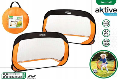 Set porta futbolli Aktive Sports Pop Up, 2 copë, portative, e zezë dhe portokalli