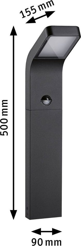 Dritë shtylle oborri Paulmann Kulma 94747, LED 7.5W, sensor lëvizjeje PIR, antracit