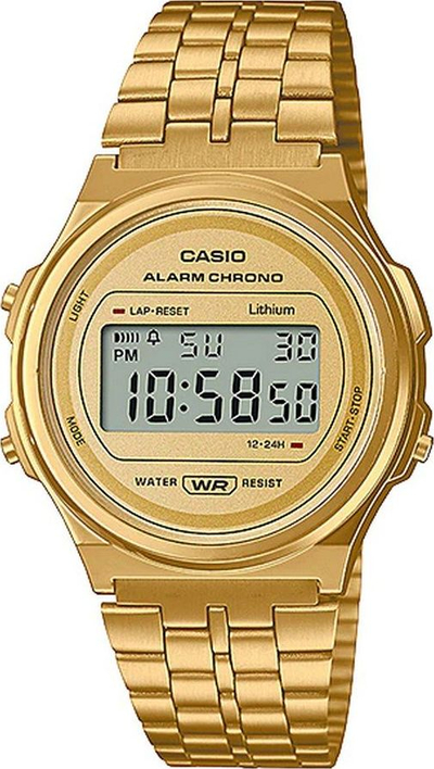 Orë dore Casio A171WEG 9AEF, digjitale, metal, ngjyrë ari