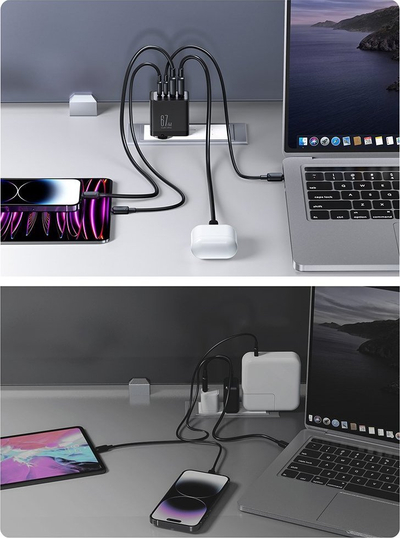 Karikues muri Joyroom JR-TCG02 GaN, 67W, me 4 porta USB, i zi
