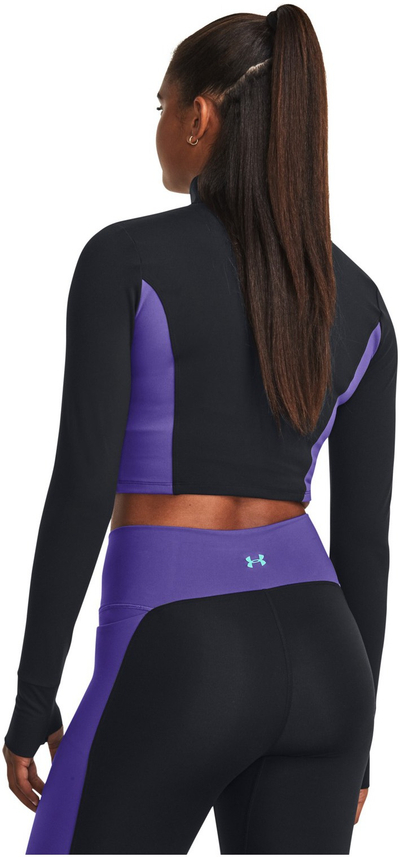 Jaka sport Under Armour Project Rock Cropped Gym për femra, me mëngë të gjata, për stërvitje, e zezë