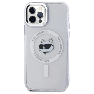 Kapak telefoni Karl Lagerfeld IML Metal Choupette Head, MagSafe, për iPhone 12 12 Pro, i bardhë