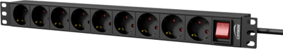 Prizë rack Caymon PSR109GS/B 1U 19\", 9x schuko, e zezë