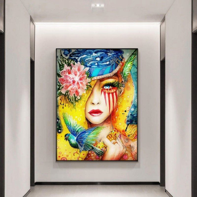 Set mozaik pikture me diamant 5D, portret artistik, shumëngjyrësh