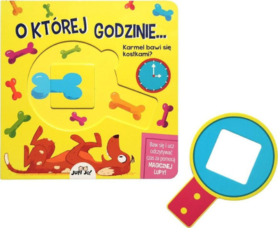 Libër për kalamaj Sassi At What Time Book With A Magic Magnifying Glass, mësimi i orës, me xhamadhie magjike