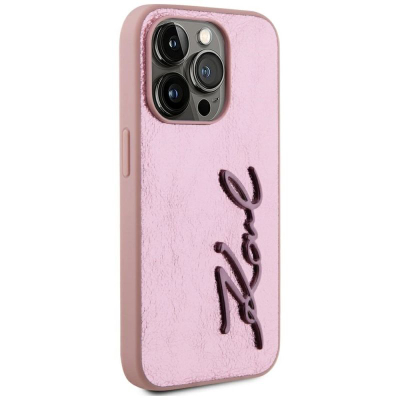 Заштитна маска за телефон Karl Lagerfeld Wrinkled PU, за iPhone 15 Pro Max, розова