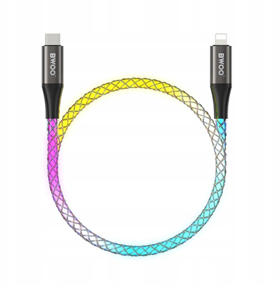 Кабел полнач Bwoo X279C-L USB-C во Lightning, 2 m, 27W, со RGB светла