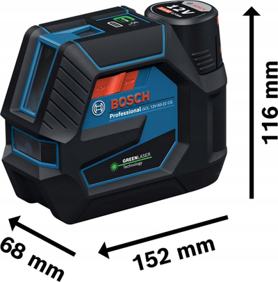 Nivелир ласерски Bosch GCL 12V-50-22 CG, 12V, зелена светлосна зрака, без батерии