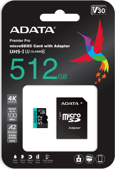 Kartë memorje ADATA Premier Pro MicroSDXC, 512GB, Class 10 UHS-I U3 A2 V30