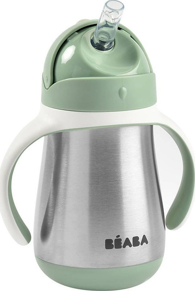 Шише за деца BEABA од нерѓосувачки челик, со сламка, 250 ml, зелена Sage