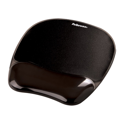 Ергономски подлога за глушец Fellowes Crystal Gel, потпирач за зглоб, гумена нелизгачка основа, црн