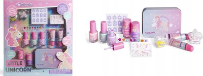 Set kozmetik për kalamaj Martinelia Little Unicorn, llak thonjsh dhe lip gloss, me kuti metalike, shumëngjyrësh