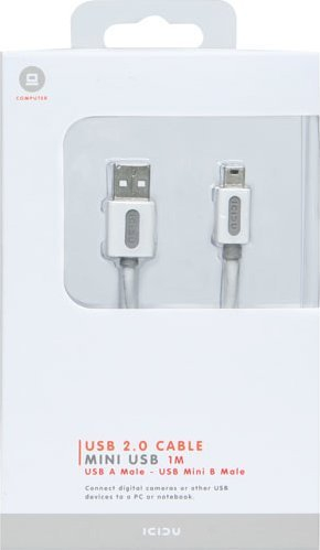 Kabllo USB Icidu USB 2.0 A në mini USB, 1m, e bardhë