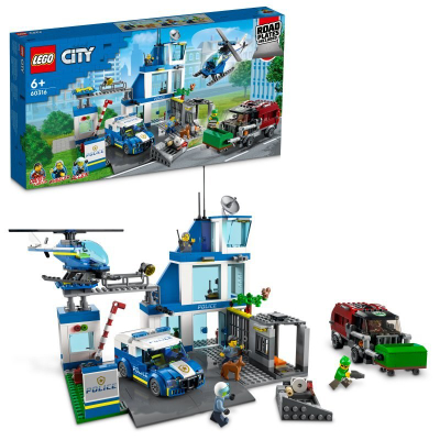 Set lodër LEGO City Police Station 60316, stacion policie me 3 kate, veturë patrulle dhe helikopter, shumëngjyrësh