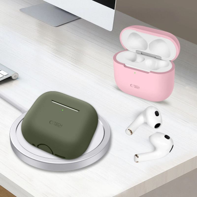Силиконски капак за слушалки Tech-Protect Apple AirPods 4, заштитен, прашливо розева