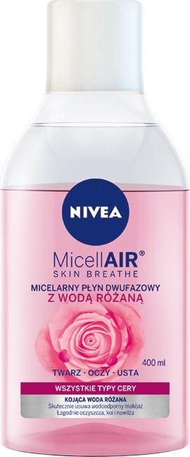 Lëng micelar dyfazësh Nivea MicellAIR, me ujë trëndafili, 400ml, rozë