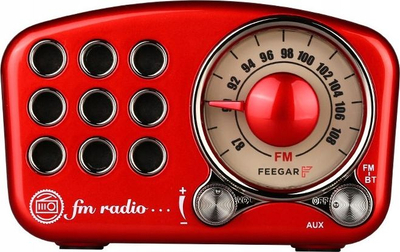 Radio portative Feegar Retro Mini, Bluetooth 4.2, bateri 10 orë, e kuqe