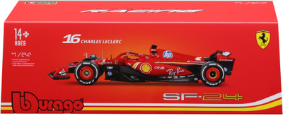 Maket makine garuese Bburago Ferrari SF-24 Leclerc 1:24, me helmetë, i kuq