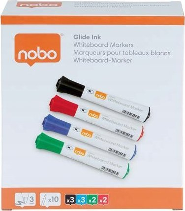Set markera whiteboard Nobo Glide Ink, maja e rrumbullakët 2mm, 10 copë, shumëngjyrëshe