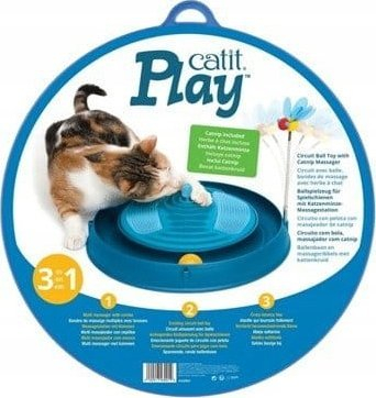 Lodër mace Catit Play Circuit Ball, pistë me top, jastëk gërryes me catnip, blu