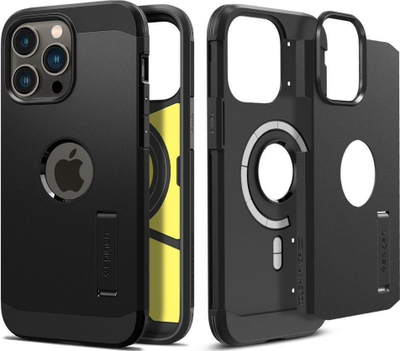 Kapak telefoni Spigen Tough Armor MagFit për iPhone 14 Pro, MagSafe, me këmbëz, i zi