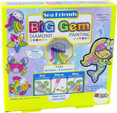 Set kreativ me diamantë Leantoys Sea Animals, pikturim me gurë, për kalamaj, shumëngjyrësh