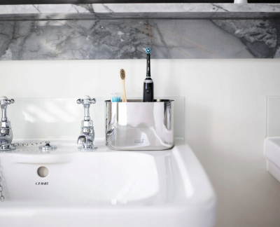Mbajtëse furçash dhëmbësh Joseph Joseph EasyStore Luxe, çelik inox, e madhe, ngjyrë argjendi
