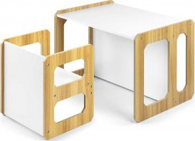 Set mobiljesh fëmijësh Milly Mally Stella 3 në 1, tavolinë dhe karrige, MDF, ngjyrë natyrale