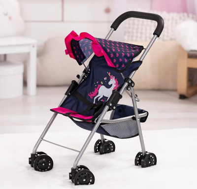 Karrucë lodër për kukulla Bayer Buggy, me tendë dielli, paloset, blu rozë