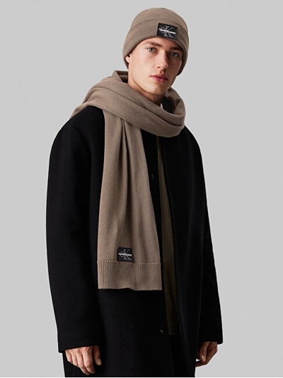 Set Kapele dhe shall për meshkuj Calvin Klein Jeans Rib Knit, kafe