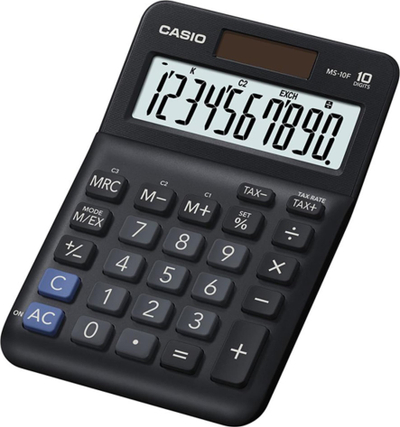 Kalkulator tavoline Casio MS-10F, 10 shifra, solar edhe me bateri, gri