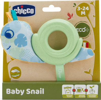 Unazë dhëmbësh Chicco Baby Snail, për beba 3–24 mujsh, material i riciklum, jeshile