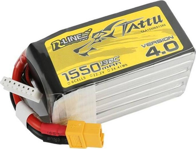 Bateri LiPo Tattu R-Line 4.0 6S1P, 1550mAh, 22.2V 130C, e verdhë