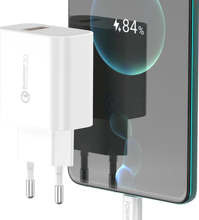 Karikues muri FONENG EU46, 18W QC3.0, 1xUSB me kabllo Micro USB, i bardhë
